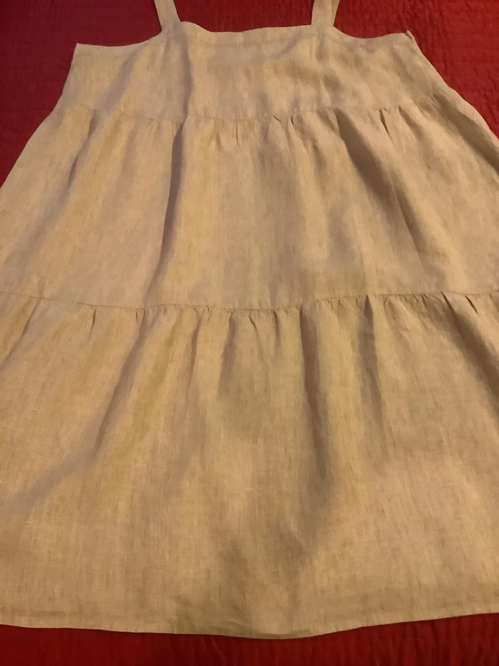 Eileen Fisher Light Beige Tiered Linen Sundress, 2X.